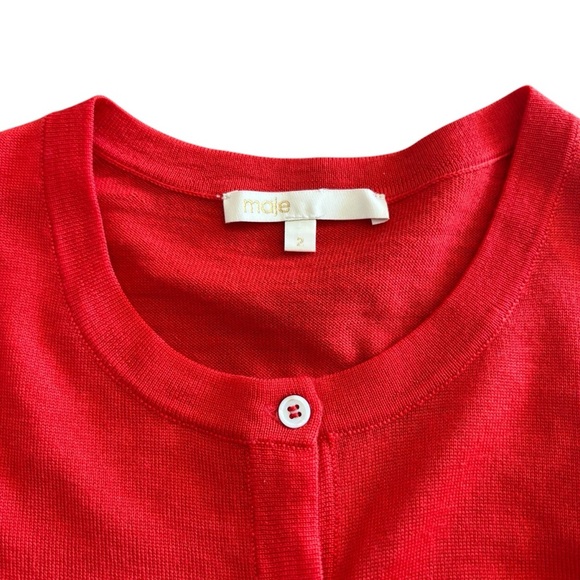 Maje Sweater Women's Size 2 Red Button Up Cardigan - Picture 2 of 4